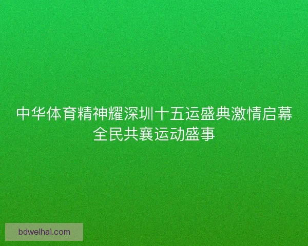 中华体育精神耀深圳十五运盛典激情启幕全民共襄运动盛事